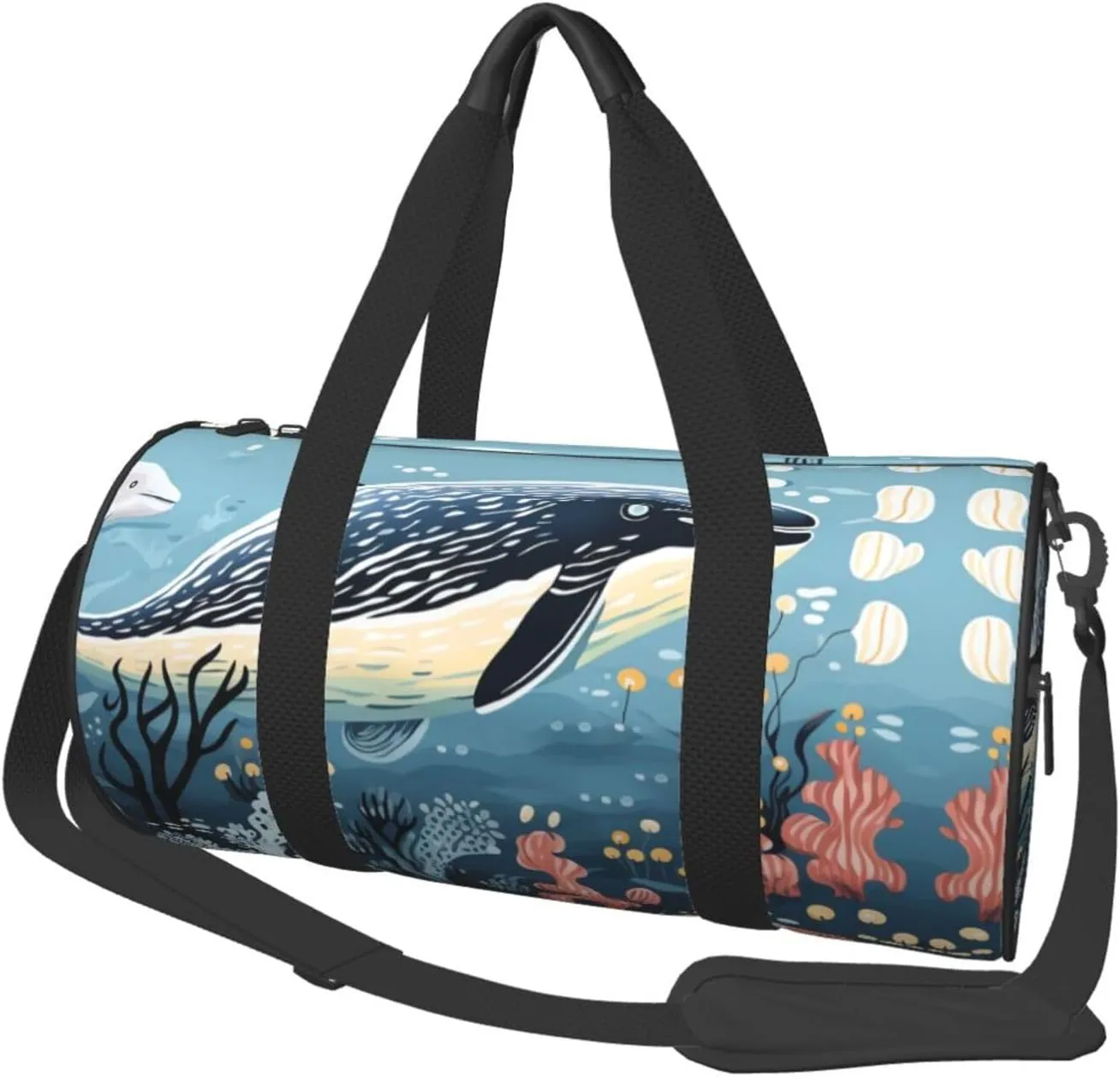 Travel Duffel Bag Foldable Weekender Overnight Bag Seal Whale Octopus Fish Sports Tote Gym Bag Large Capacity Lightweight Carry On Luggage Bag for Men Women