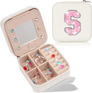 Travel Jewelry Case - Personalized Jewelry Box for Women,Small Cute Jewelry Organizer Storage Aesthetic,Travel Essentials Birthday Gifts | Cream,S