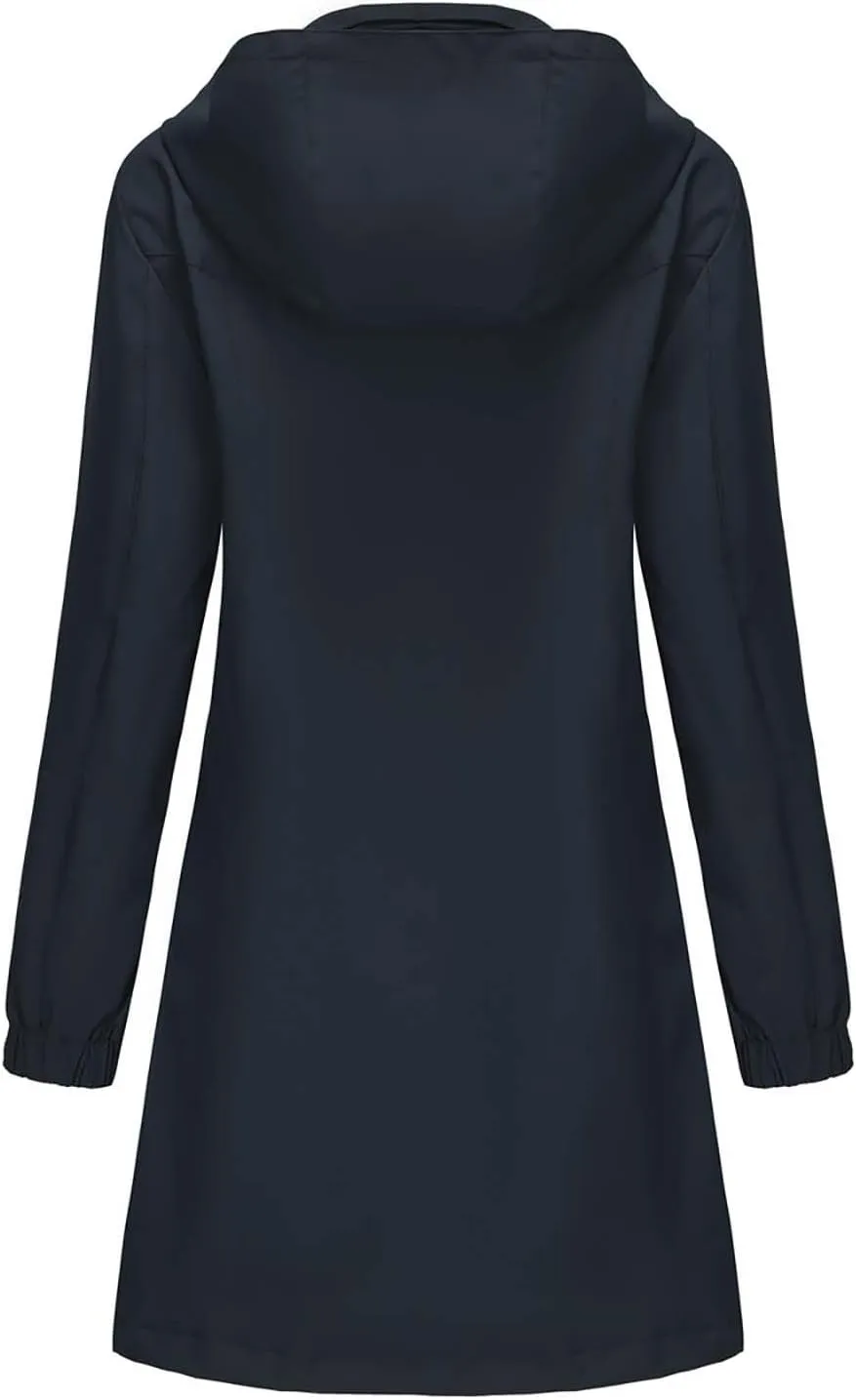 Trench Coat Women Thin Long Sleeve Button Puffer Jackets Casual Loose Hooded Jacket with Pockets Outerwear