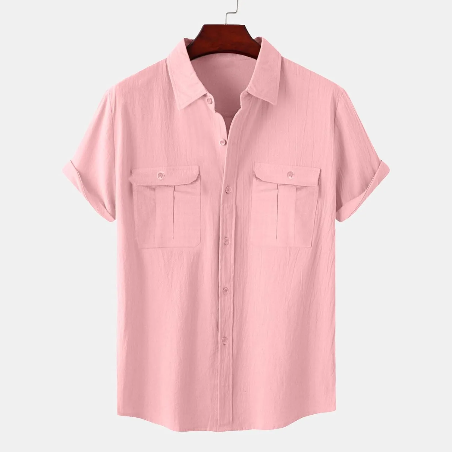 Uillui Mens Linen Shirts Short Sleeve Casual Fishing Shirts Classic Tees Button Dress Shirt Beach Summer Vacation Essentials
