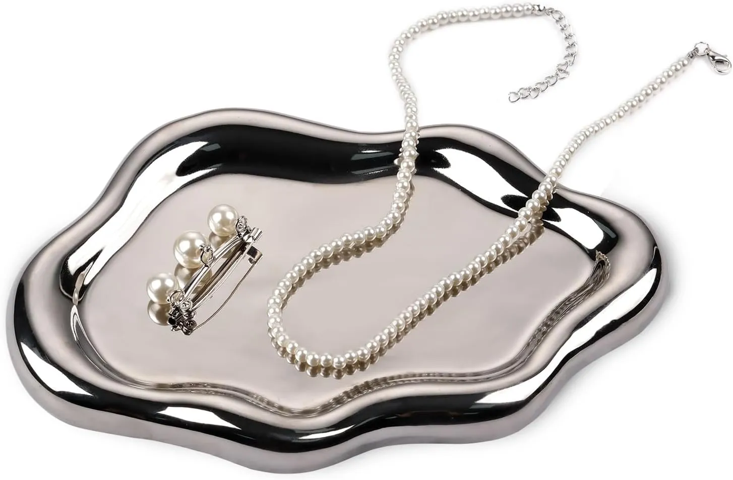 VanEnjoy Ceramic Cute Jewelry Dish, Aesthetic Jewelry Tray Silver finished, Small Trinket Dish, Ring Bowl for Jewelry, Thanksgiving Friend Gift