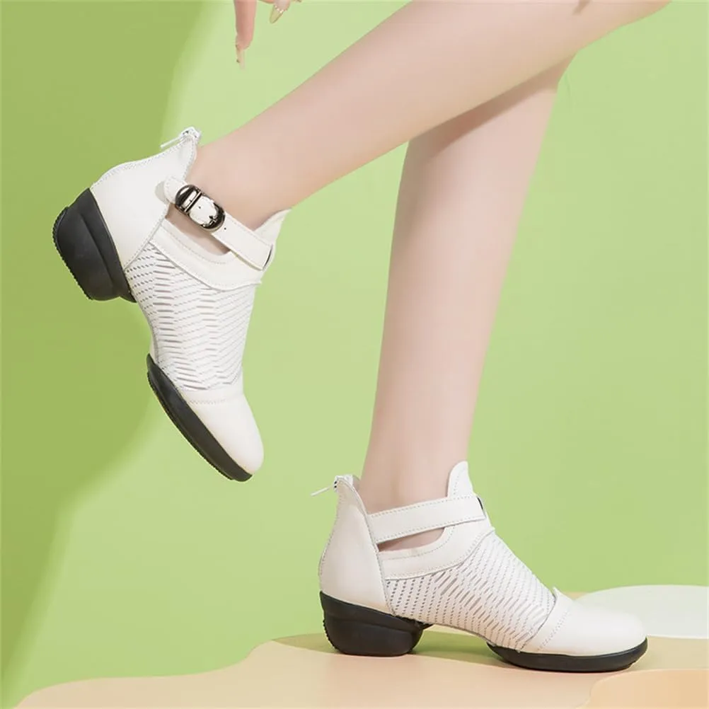 VEACAM Dance Shoes for Women, Leather Jazz Dance Sneakers Breathable Split Sole Buckle Closure Platform Walking Dance Shoes