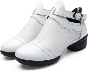 VEACAM Dance Shoes for Women, Leather Jazz Dance Sneakers Breathable Split Sole Buckle Closure Platform Walking Dance Shoes