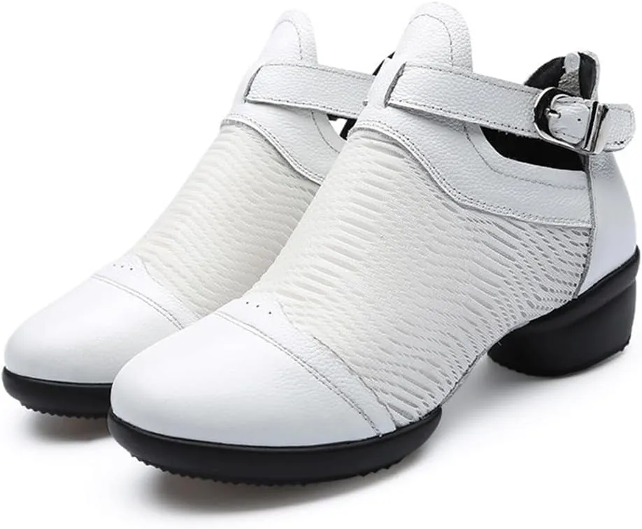 VEACAM Dance Shoes for Women, Leather Jazz Dance Sneakers Breathable Split Sole Buckle Closure Platform Walking Dance Shoes