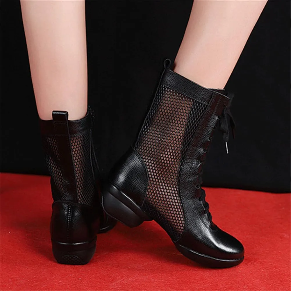 VEACAM High Top Jazz Dance Boots, Split Sole Ballet Dancing Sneakers for Women Breathable Leather Ballroom Shoes Spring Summer