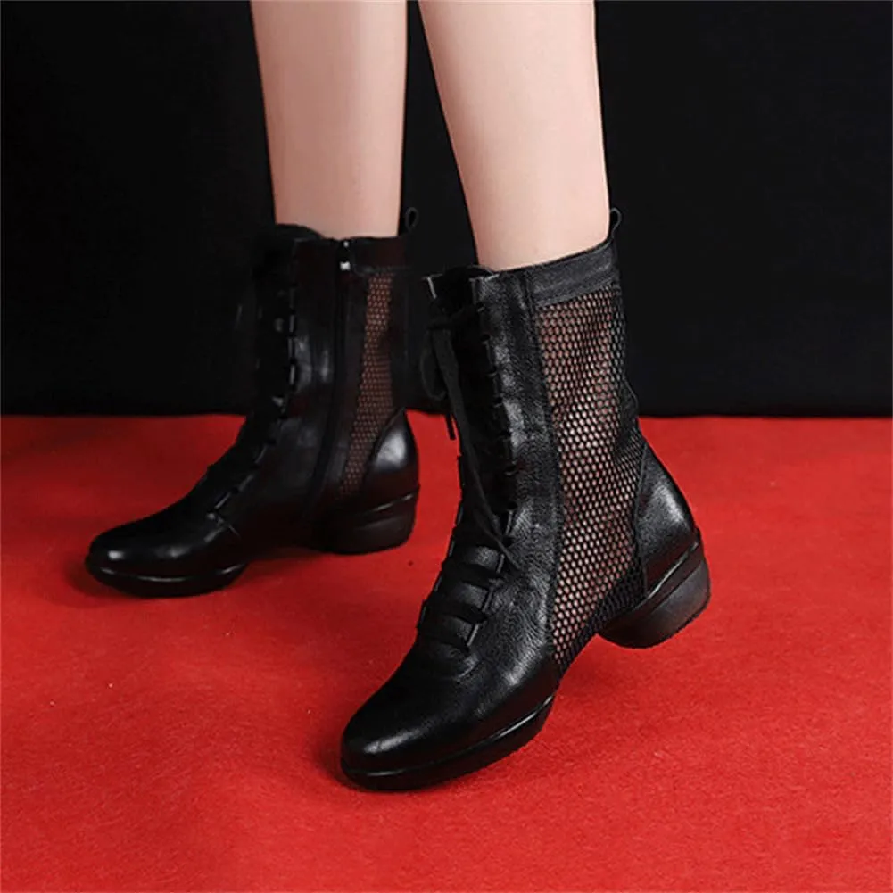VEACAM High Top Jazz Dance Boots, Split Sole Ballet Dancing Sneakers for Women Breathable Leather Ballroom Shoes Spring Summer