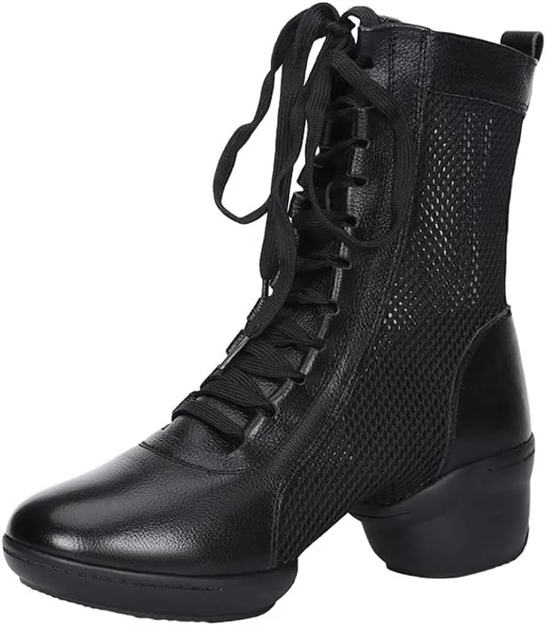 VEACAM High Top Jazz Dance Boots, Split Sole Ballet Dancing Sneakers for Women Breathable Leather Ballroom Shoes Spring Summer
