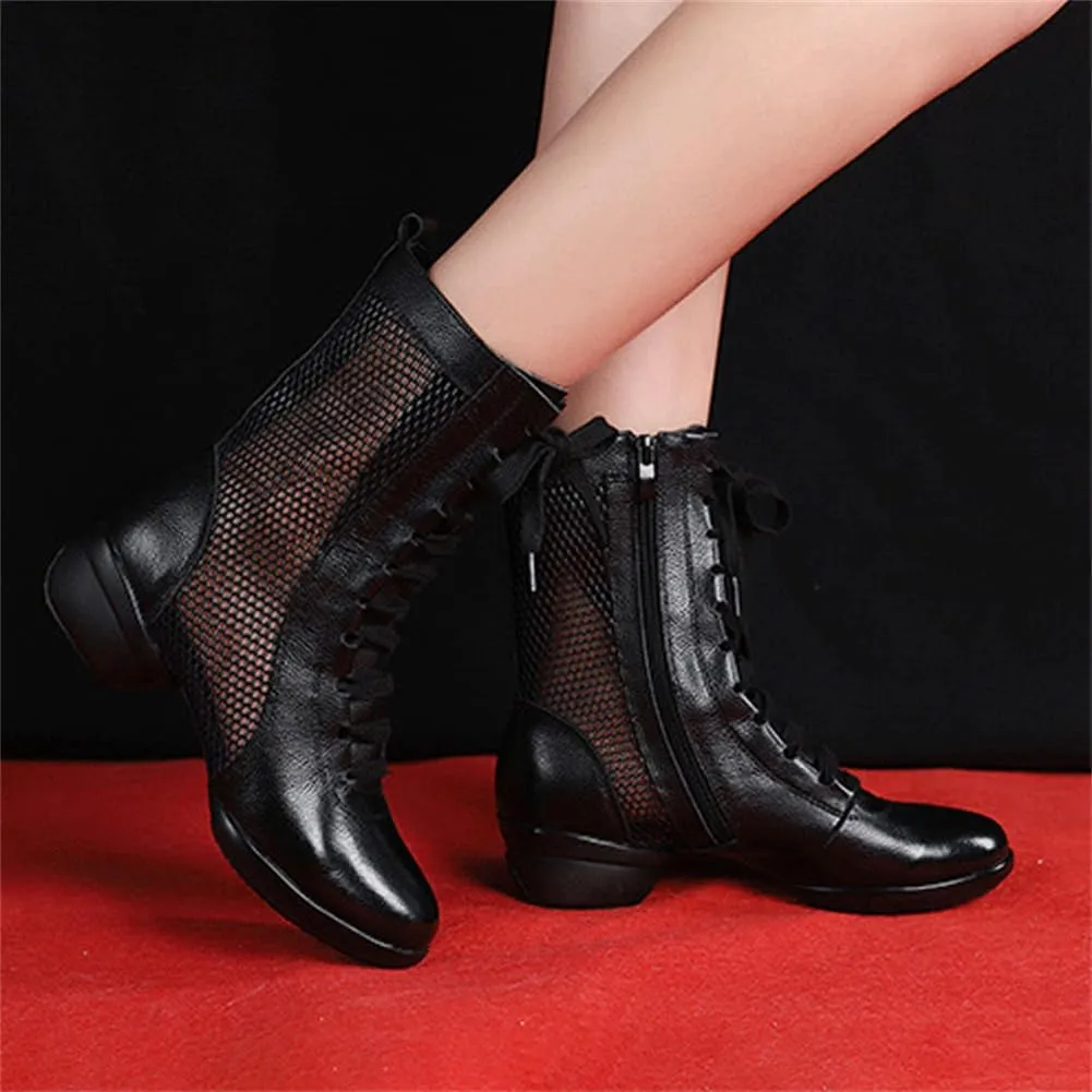 VEACAM High Top Jazz Dance Boots, Split Sole Ballet Dancing Sneakers for Women Breathable Leather Ballroom Shoes Spring Summer