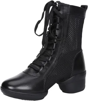 VEACAM High Top Jazz Dance Boots, Split Sole Ballet Dancing Sneakers for Women Breathable Leather Ballroom Shoes Spring Summer