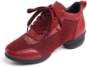 VEACAM Hollow Out Jazz Dance Shoes, Breathable High Top Dancing Shoes Lace Up Leather Modern Ballroom Shoes for Women