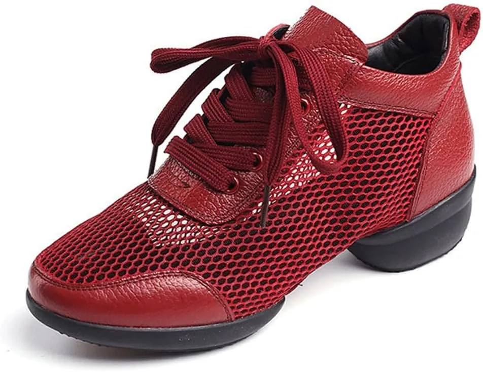 VEACAM Hollow Out Jazz Dance Shoes, Breathable High Top Dancing Shoes Lace Up Leather Modern Ballroom Shoes for Women