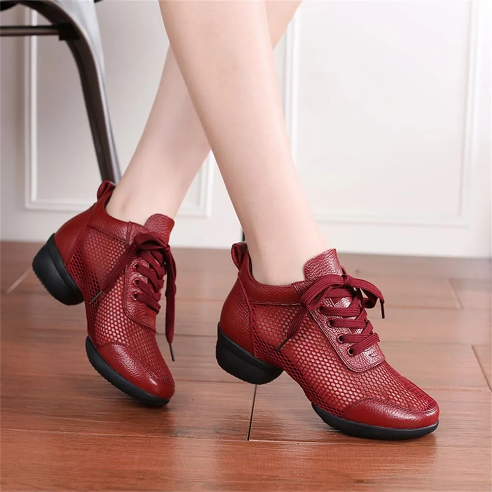 VEACAM Hollow Out Jazz Dance Shoes, Breathable High Top Dancing Shoes Lace Up Leather Modern Ballroom Shoes for Women