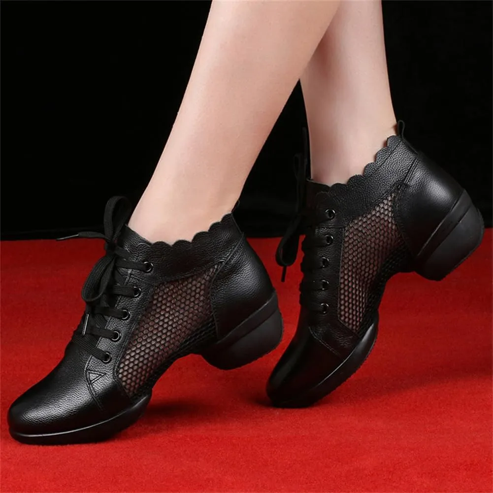 VEACAM Women's Jazz Dance Boots Lace-Up Platform Dancing Sneakers Breathable Split Sole Athletic Walking Dance Shoes