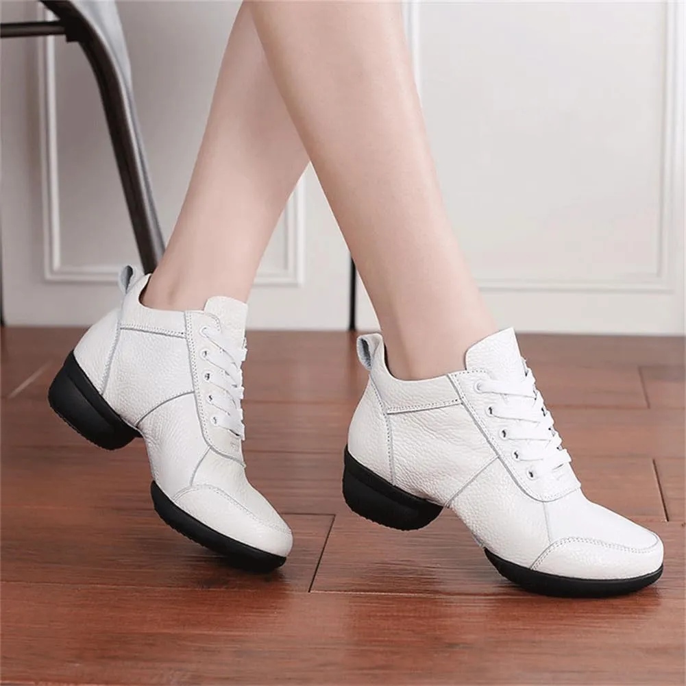 VEACAM Women's Leather Practice Dancing Shoes Split-Sole Jazz Sneakers Comfort Casual Walking Exercise Dance Shoes