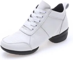VEACAM Women's Leather Practice Dancing Shoes Split-Sole Jazz Sneakers Comfort Casual Walking Exercise Dance Shoes