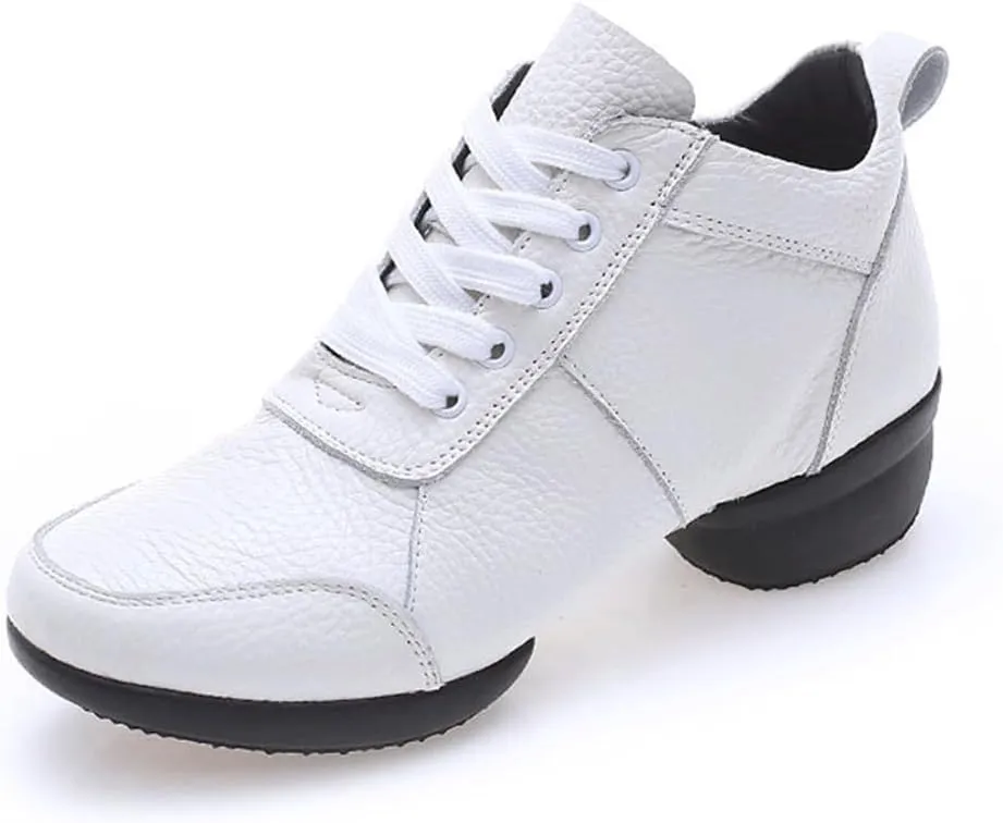 VEACAM Women's Leather Practice Dancing Shoes Split-Sole Jazz Sneakers Comfort Casual Walking Exercise Dance Shoes