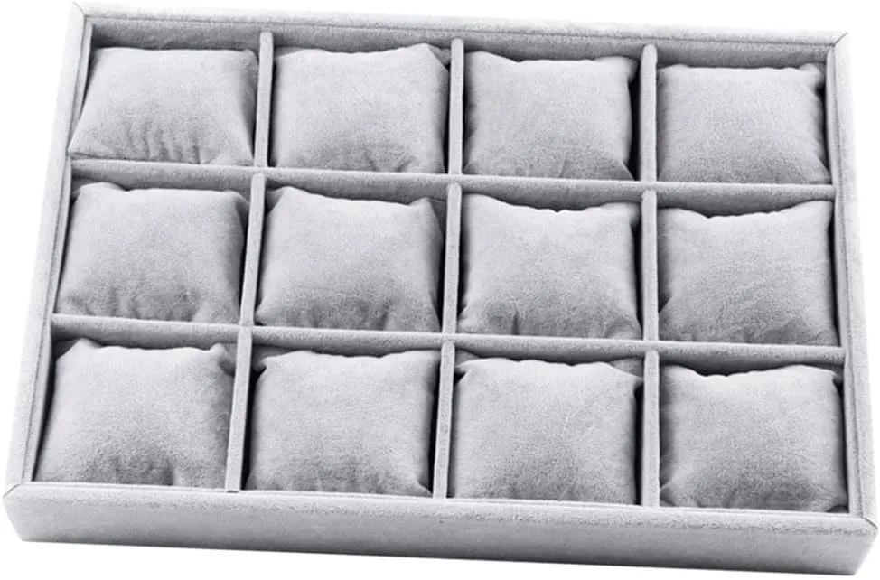 Velvet Jewelry Display Tray | 12 Grids Bracelet Watch Holder | Multifunctional Jewelry Organizer Case | Stackable Jewelry Storage Box for Women Girls