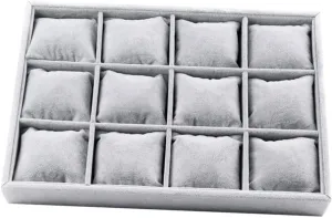 Velvet Jewelry Display Tray | 12 Grids Bracelet Watch Holder | Multifunctional Jewelry Organizer Case | Stackable Jewelry Storage Box for Women Girls
