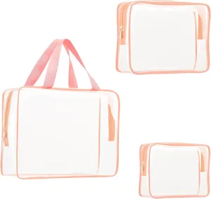 vidsel 3pcs Crystal Clear Toiletry Bag, TSA Approved Travel Bag PVC Bag, Travel Beach Essentials Accessories Cosmetic Makeup Bags Set Carry on Airport Airline Compliant Bag Luggage Pouch Women