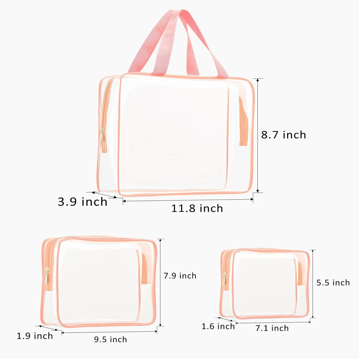 vidsel 3pcs Crystal Clear Toiletry Bag, TSA Approved Travel Bag PVC Bag, Travel Beach Essentials Accessories Cosmetic Makeup Bags Set Carry on Airport Airline Compliant Bag Luggage Pouch Women