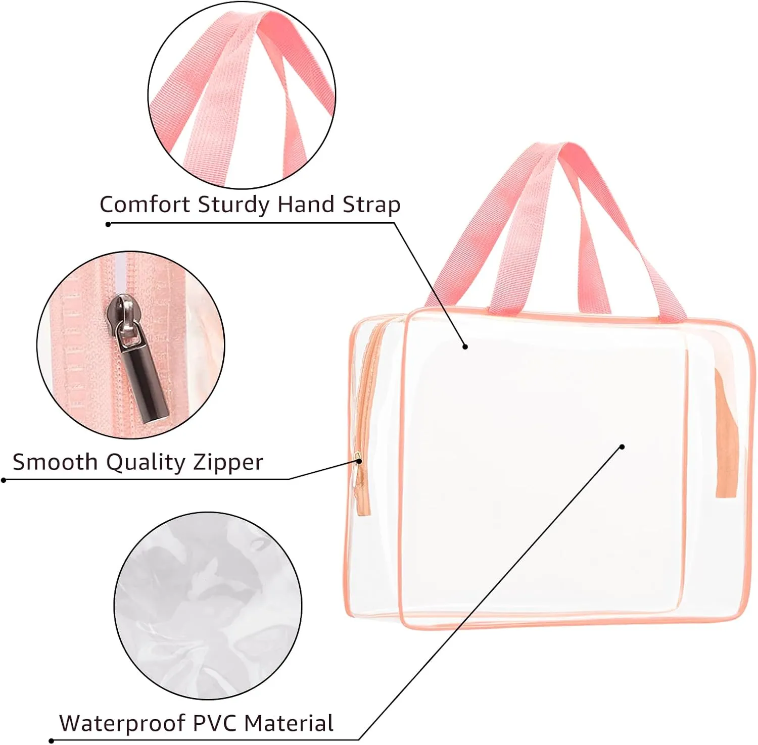 vidsel 3pcs Crystal Clear Toiletry Bag, TSA Approved Travel Bag PVC Bag, Travel Beach Essentials Accessories Cosmetic Makeup Bags Set Carry on Airport Airline Compliant Bag Luggage Pouch Women