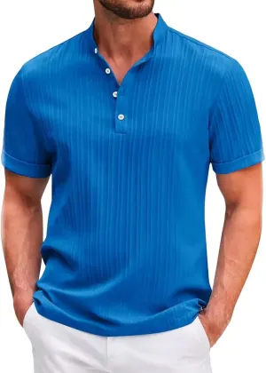 Vintage Henley Shirts for Men Cotton Linen Basic Short Sleeve Tees Baggy Striped Shirt Casual Summer Top Lightweight