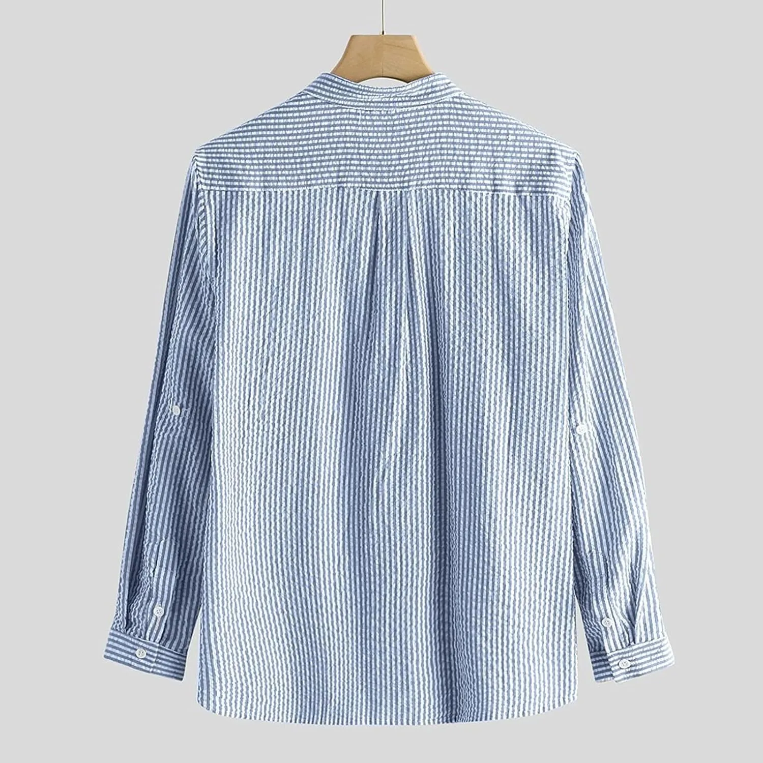 WABEOR Men's Striped Shirt Long Sleeve Summer Casual Hippie Cotton Linen Shirts Loose Fit Breathable Beach Henley T-Shirts
