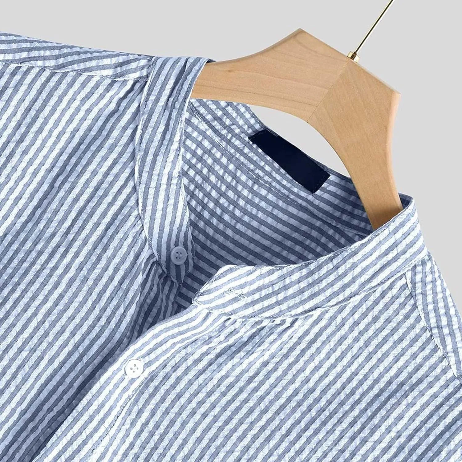 WABEOR Men's Striped Shirt Long Sleeve Summer Casual Hippie Cotton Linen Shirts Loose Fit Breathable Beach Henley T-Shirts