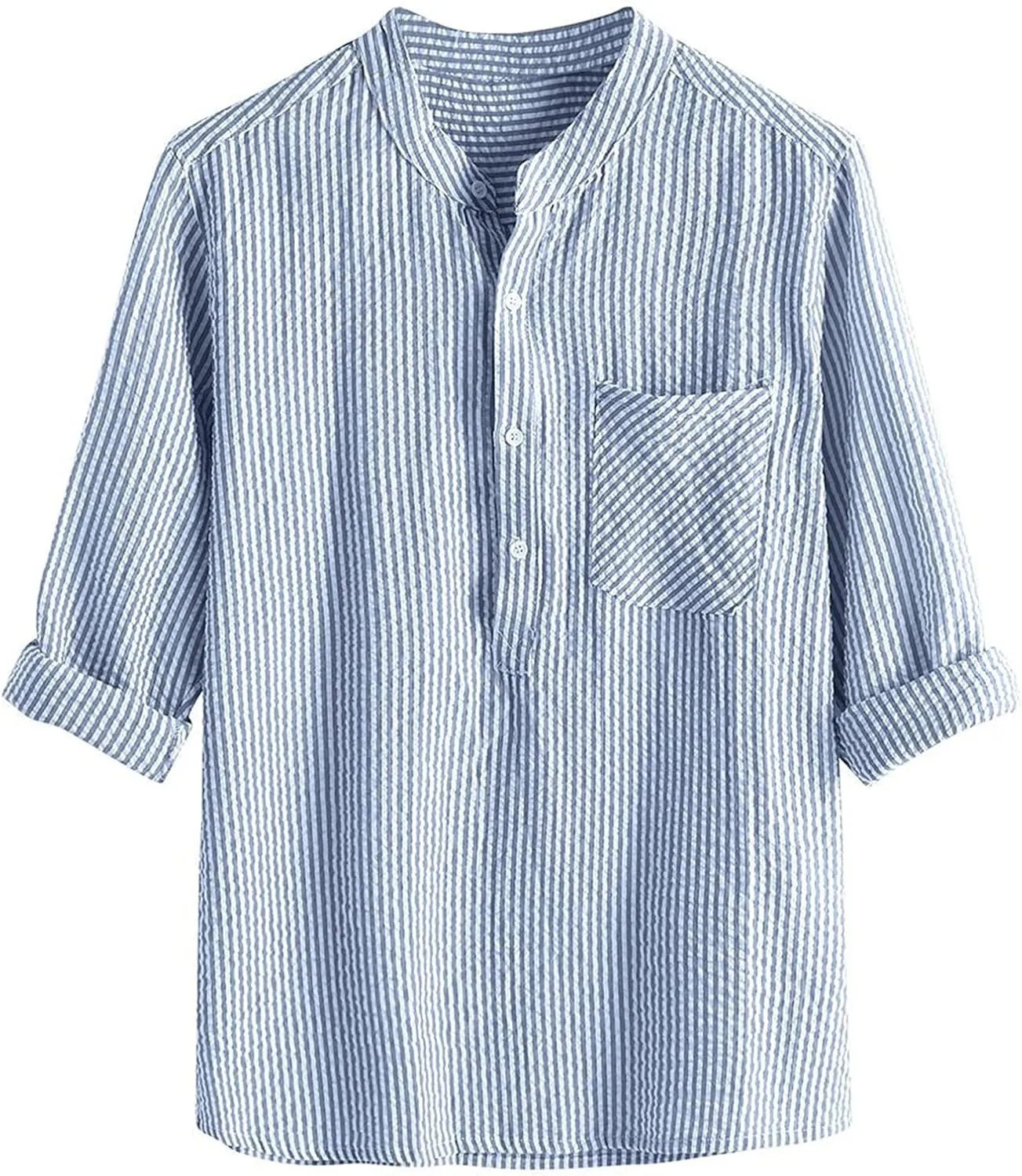WABEOR Men's Striped Shirt Long Sleeve Summer Casual Hippie Cotton Linen Shirts Loose Fit Breathable Beach Henley T-Shirts