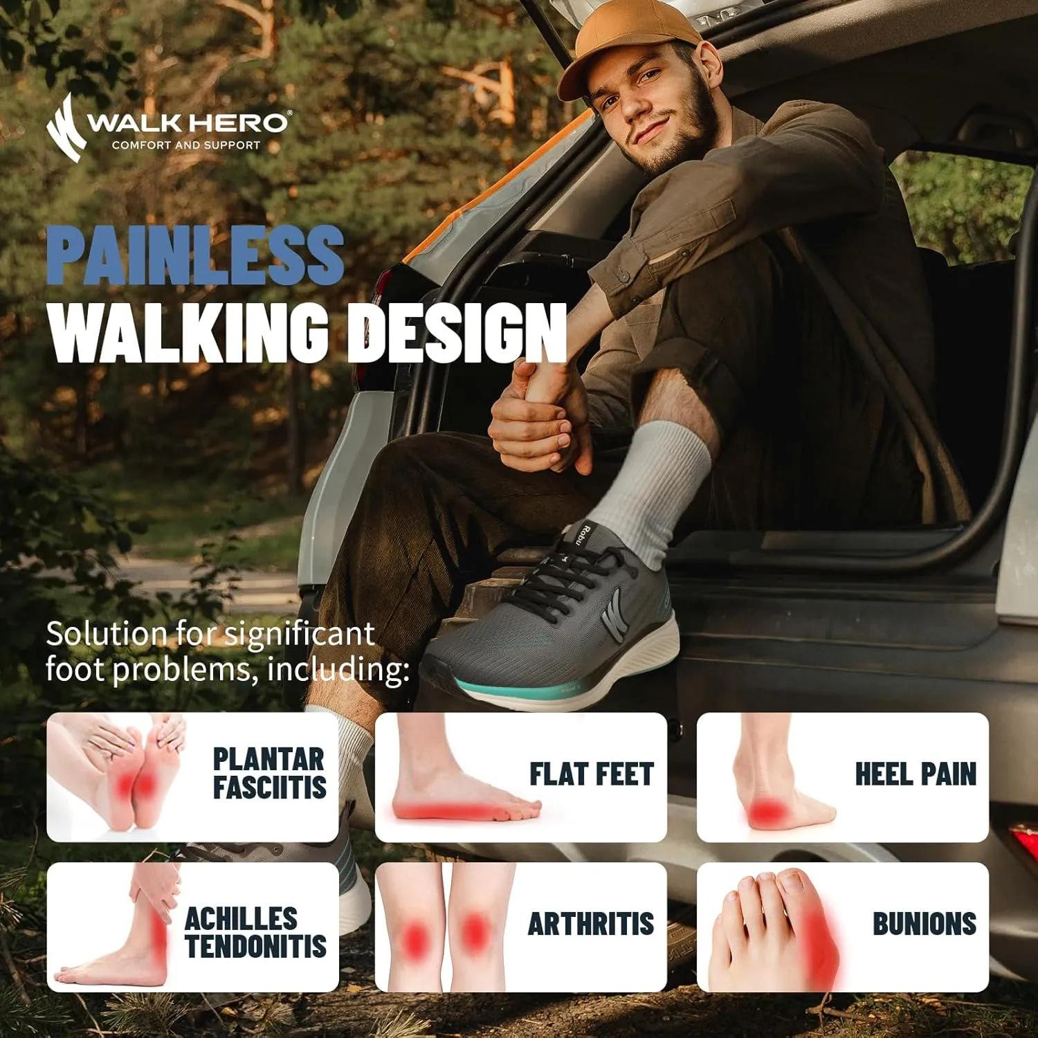 Walking Shoes for Men for Plantar Fasciitis, Arch Support Shoes Men with Wide Toe Box, Non-Slip Men Orthopedic Sneakers for Heel Pain Relief