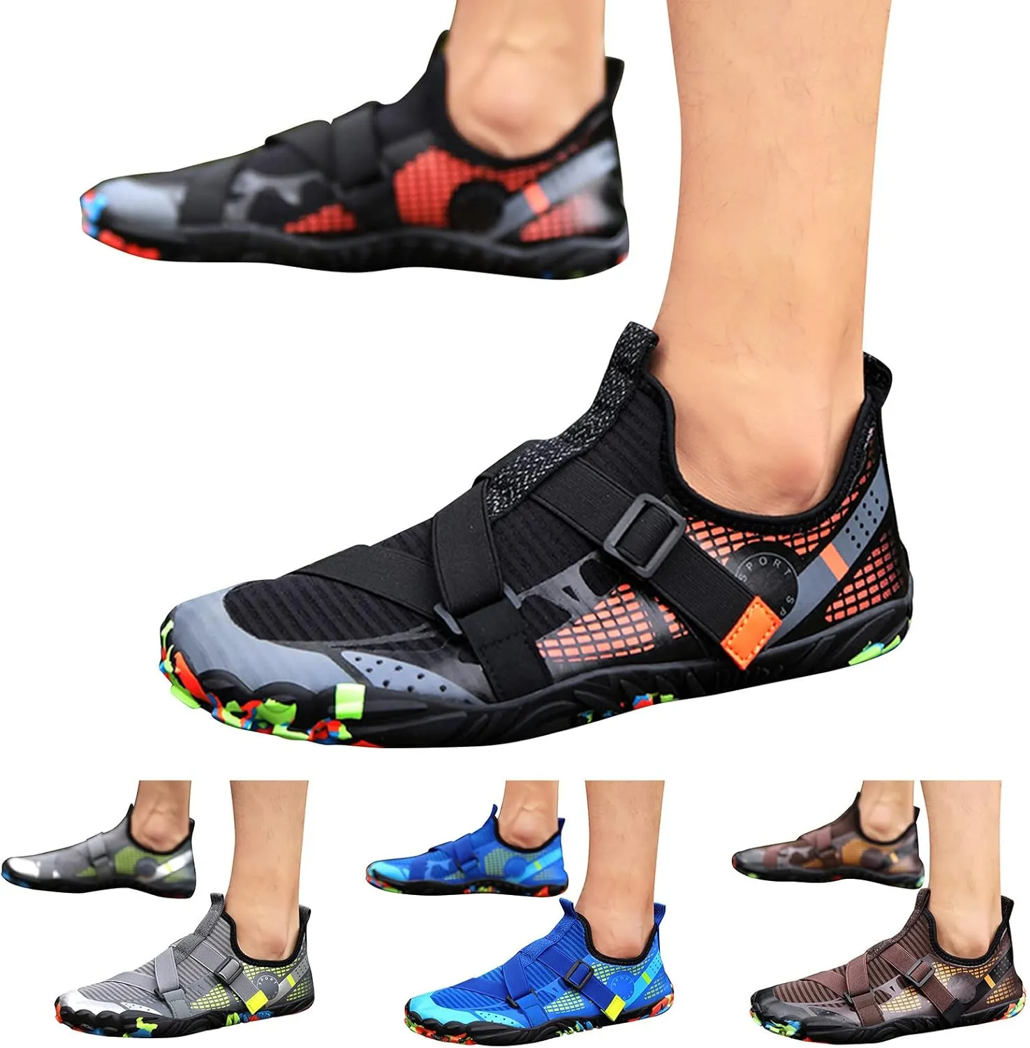 Water Shoes Men Wide Toe Non Slip Casual Arch Support with Drainage for Beach Swim Surf Water Sport