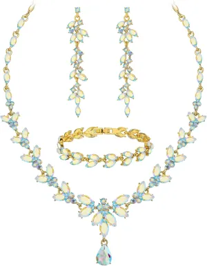 Wedding Jewelry Sets for Bride Bridesmaid Bridal Jewelry Set for Women Wedding Crystal Necklace Earrings Bracelet Set for Party Prom Jewelry