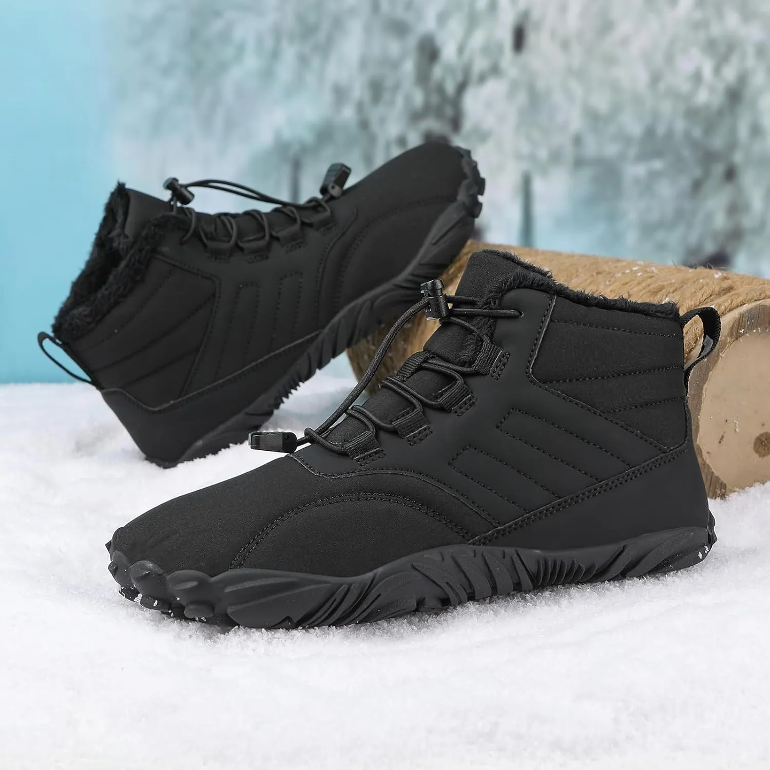 Winter Barefoot Shoes Womens Mens Winter Hiking Boots Warm Fur Lined Winter Snow Boots Waterproof Non-Slip Shoes