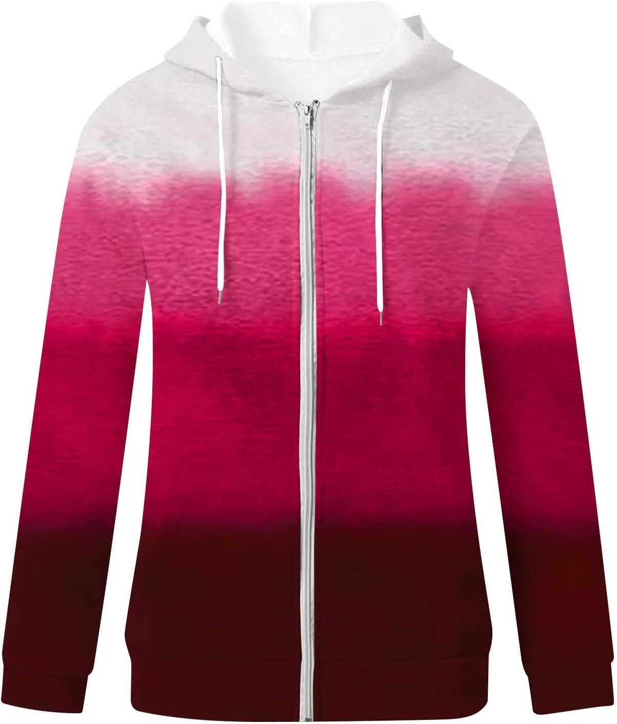 Winter Coats for Women Full Zip Drawstring Hoodies Gradient Long Sleeve Fall Jackets with Pockets Outdoor