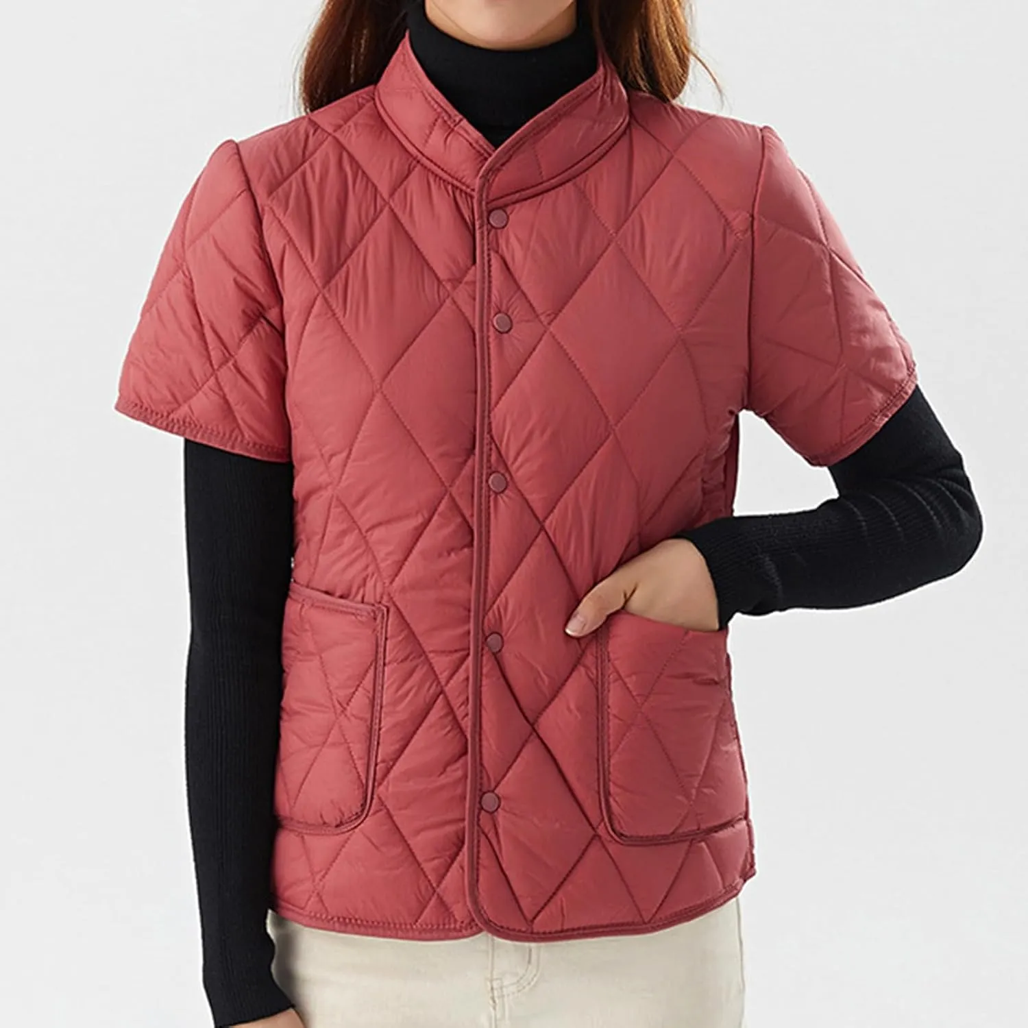 Winter Coats Womens Lightweight Short Sleeve Two Pockets Down Jacket (Available In Plus Size) Women Lightweight