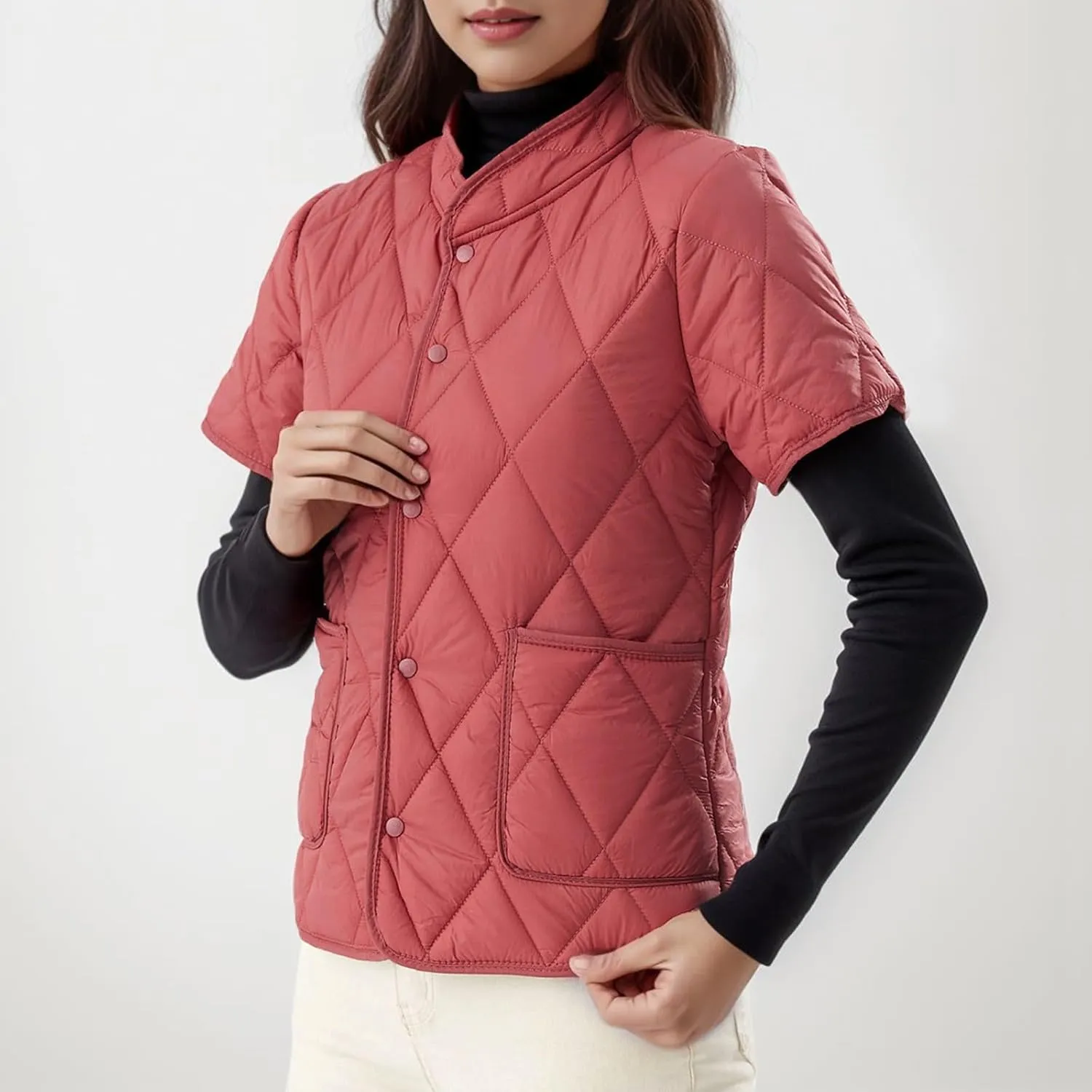 Winter Coats Womens Lightweight Short Sleeve Two Pockets Down Jacket (Available In Plus Size) Women Lightweight