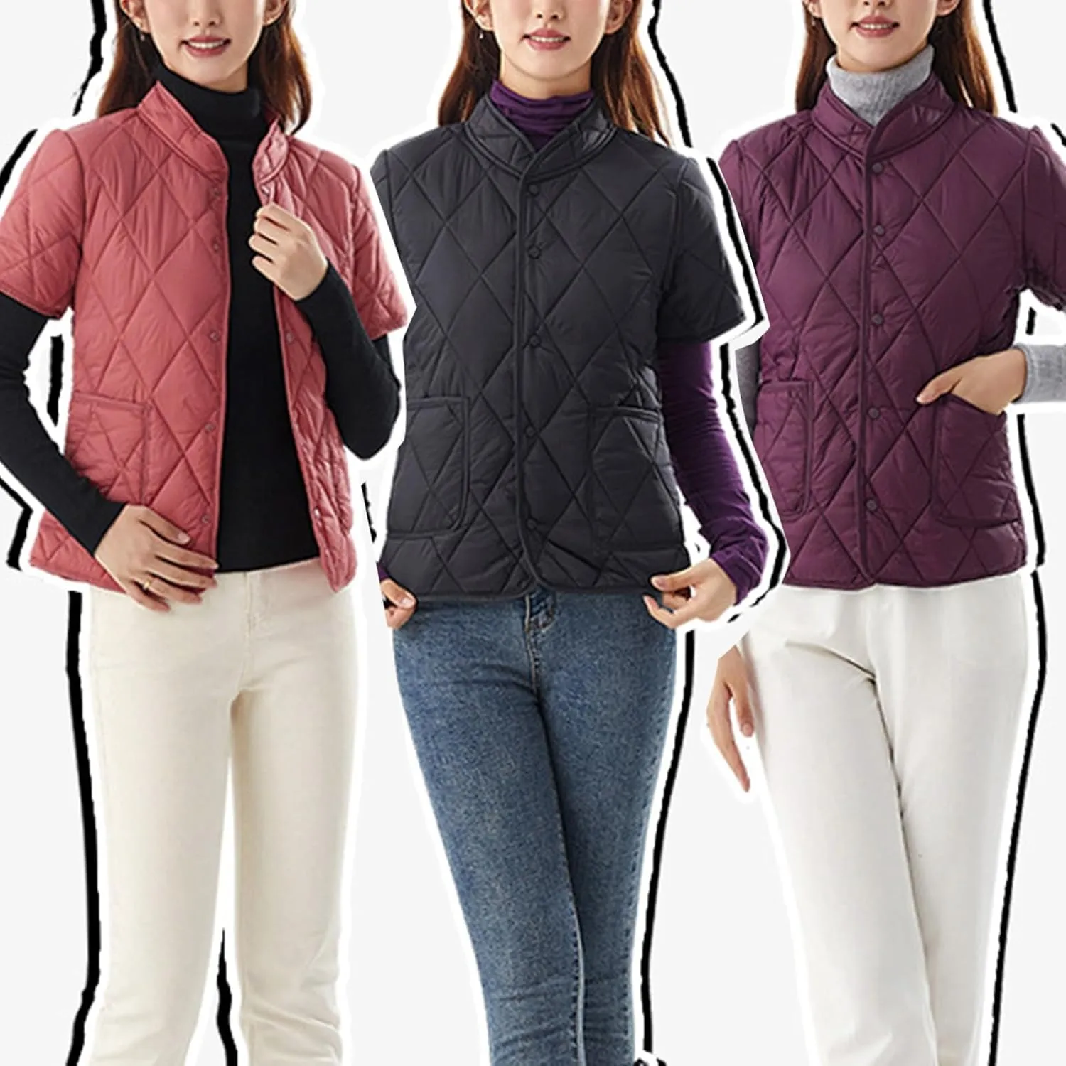 Winter Coats Womens Lightweight Short Sleeve Two Pockets Down Jacket (Available In Plus Size) Women Lightweight