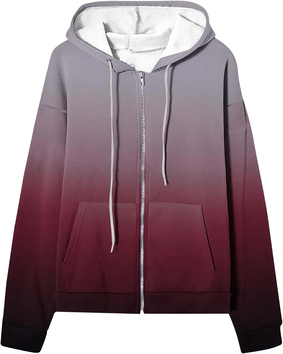 Winter Jackets for Women 2024 Fashion Gradient Cardigan Jacket Long Sleeve Drawstring Hooded Coats Zipper Pockets