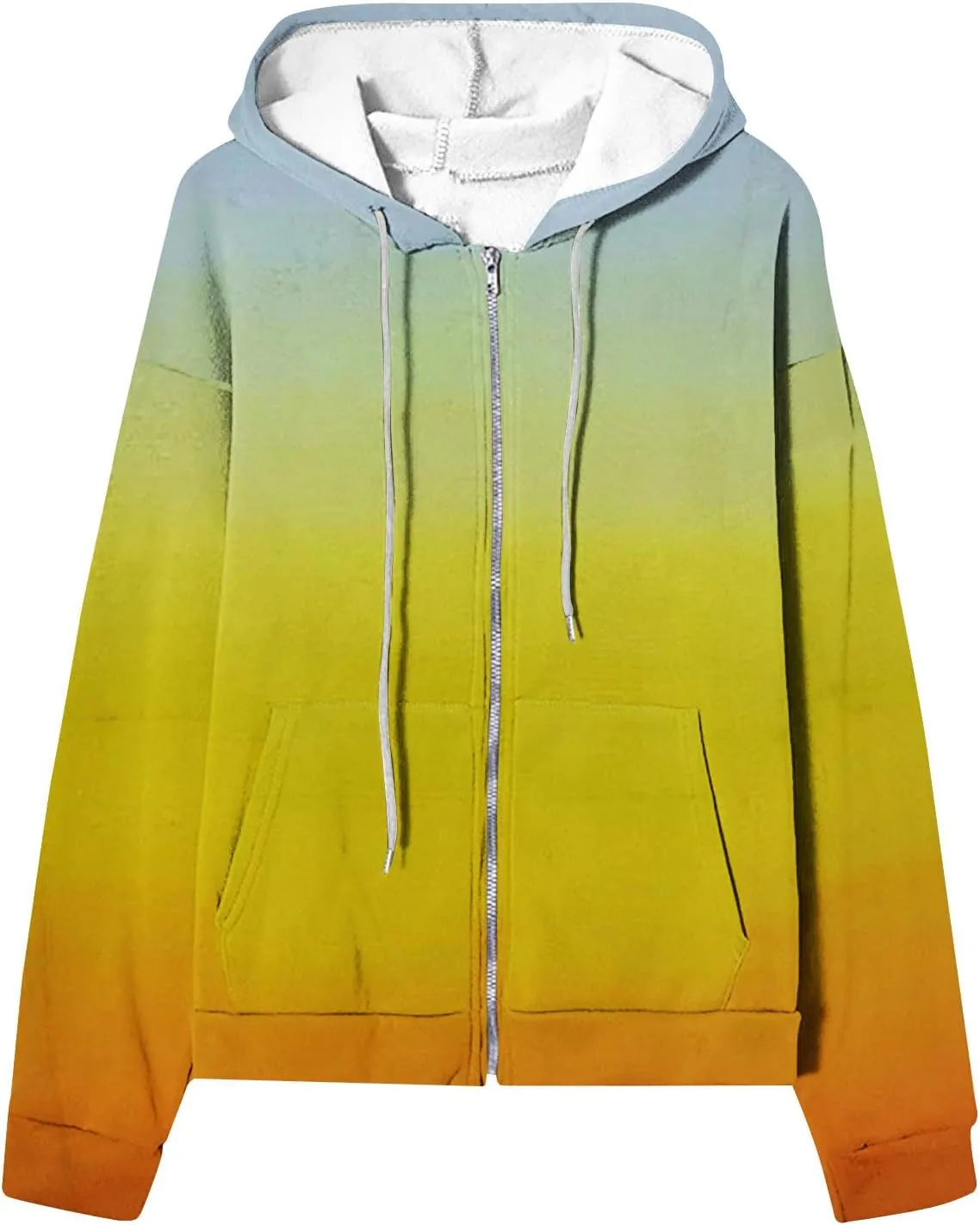 Winter Jackets for Women 2024 Fashion Gradient Cardigan Jacket Long Sleeve Drawstring Hooded Coats Zipper Pockets