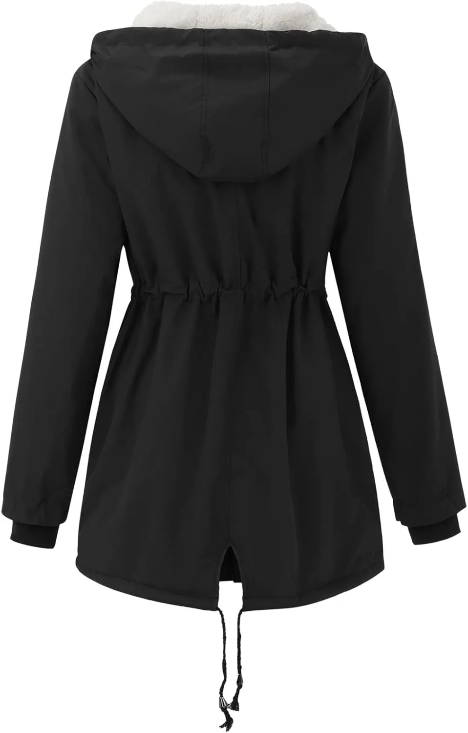 Winter Jackets for Women Drawstring Hooded Sweatshirt Coats Fuzzy Fleece Padded Slim Fit Zip Up Jacket with Pockets