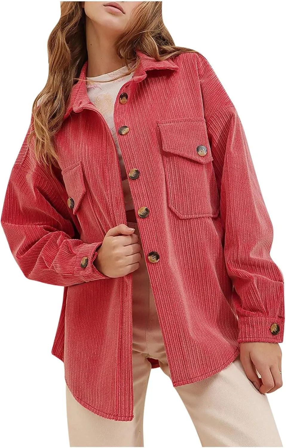Winter Jackets for Women Turndown Neck Button Down Corduroy Coats Long Sleeve Tops with Pockets 2024 Fashion