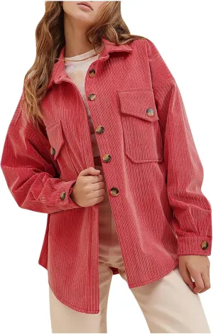 Winter Jackets for Women Turndown Neck Button Down Corduroy Coats Long Sleeve Tops with Pockets 2024 Fashion