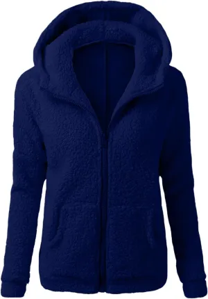Women Hooded Sweater Coat,Winter Wool Solid Color Zipper Warm Coat Outwear Tweed Windbreaker Puffer Jacket for Women