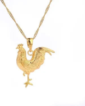 Women Jewelry 24k Gold Plated Animal Rooster Chicken Pendant Necklace Jewelry