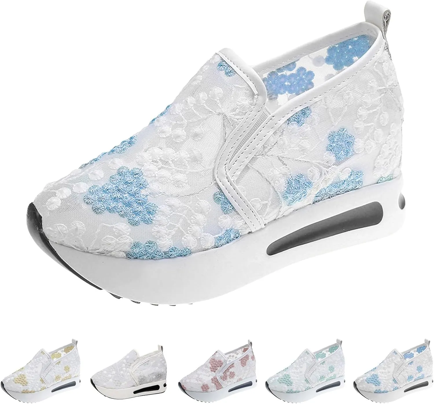 Women Orthopedic Shoes 2025 Floral Embroidery Breathable Comfortable Slip On Platform Wedges Soft Soled Ladies Lightweight Fashionable Outdoor Sheer Lace Mesh Casual Retro Walking Sneakers