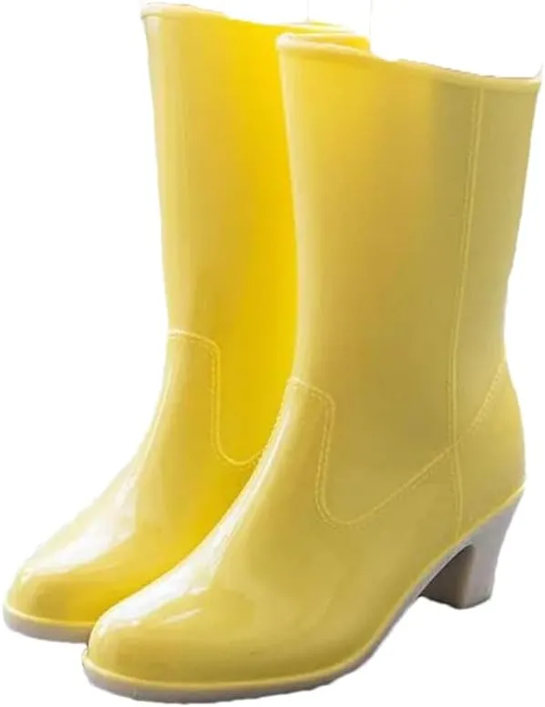 Women Outdoor Mid-Tube Waterproof Rain Boots PVC High-Heeled Rain Boots Korean Version All-Match