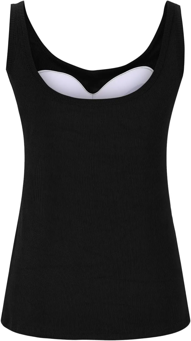 Women Tank Tops with Built in Bras Summer Casual Ribbed Knit Camisole U Neck Sleeveless Padded Workout Yoga Shirt