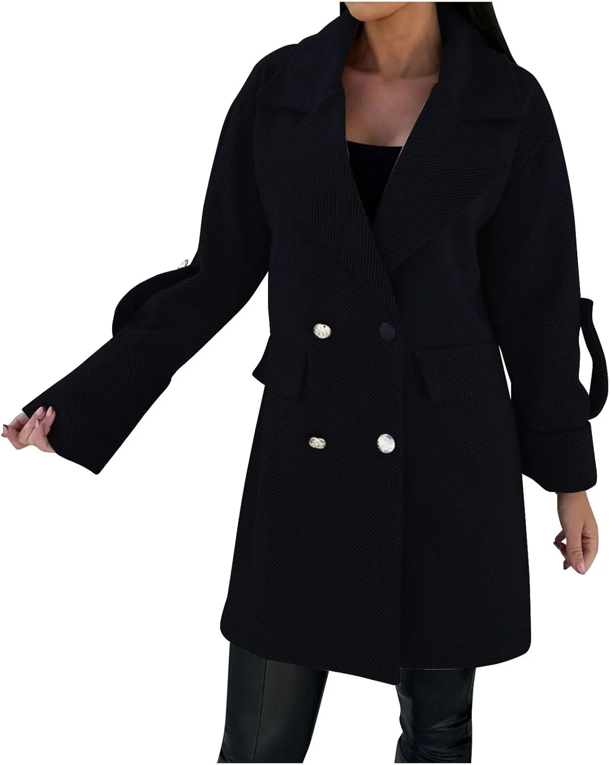 Women Trendy Woolen Coat Long Trench Coats Blazer Suit Collar Style Commuting Elegant Business Casual Jackets