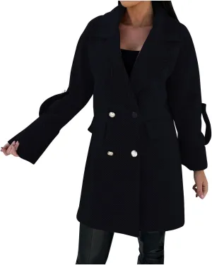 Women Trendy Woolen Coat Long Trench Coats Blazer Suit Collar Style Commuting Elegant Business Casual Jackets