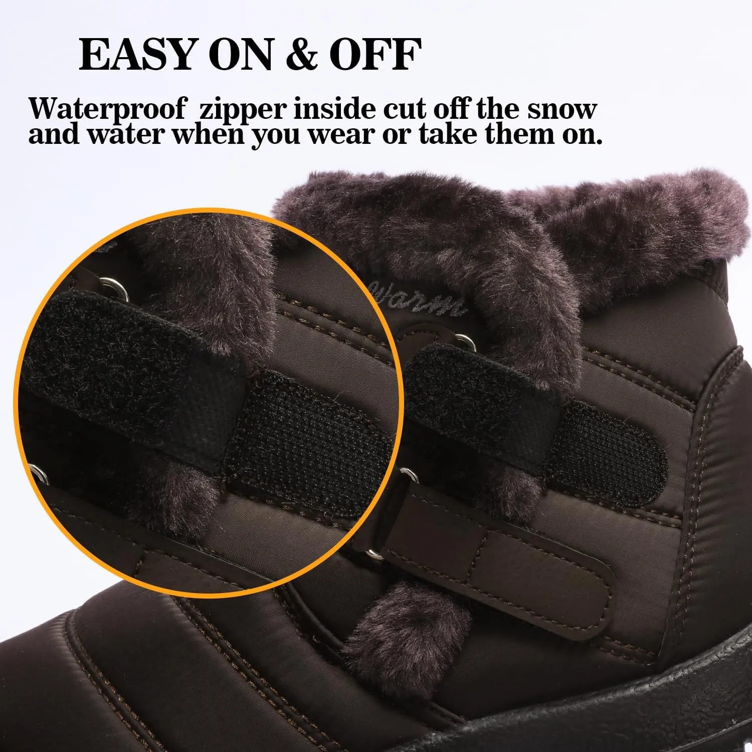 Womens Ankle Boots Warm Fur Lining Waterproof Outdoor Slip-on Winter Snow Booties